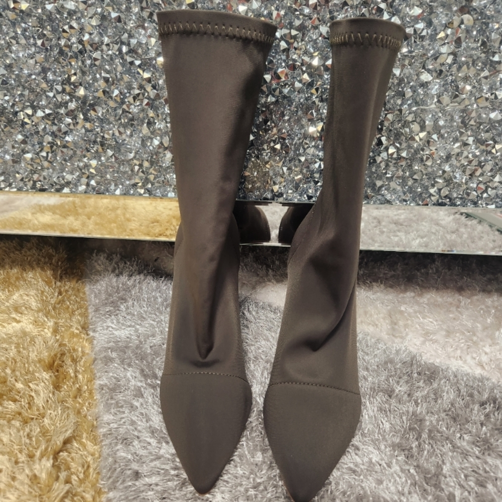 Brand New Olive Green Fitted Sock Heel Boots